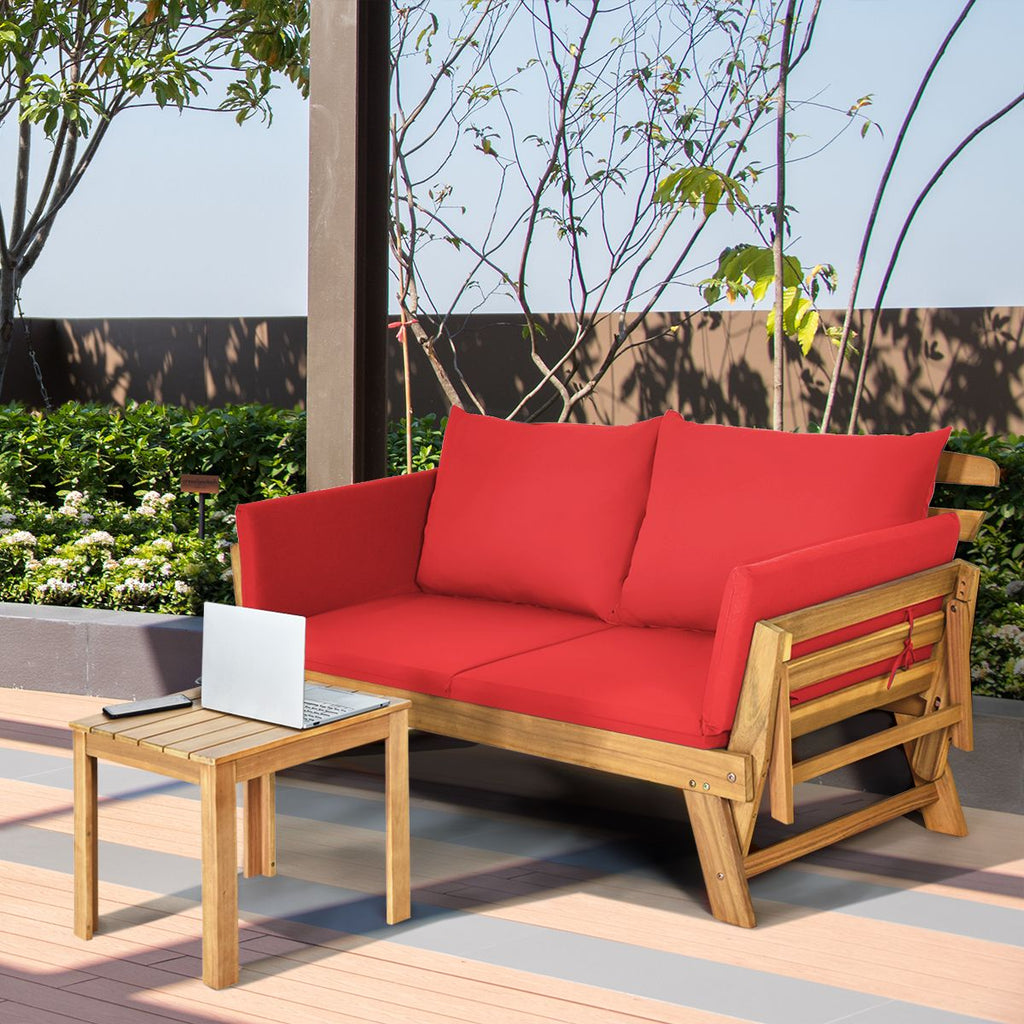 Chaise Longue Convertible avec Coussin Canapé de Jardin 2 en 1 en Bois d’Acacia avec Accoudoir Réglable pour Patio Piscine Jardin Blanc/Gris/Bleu/R...