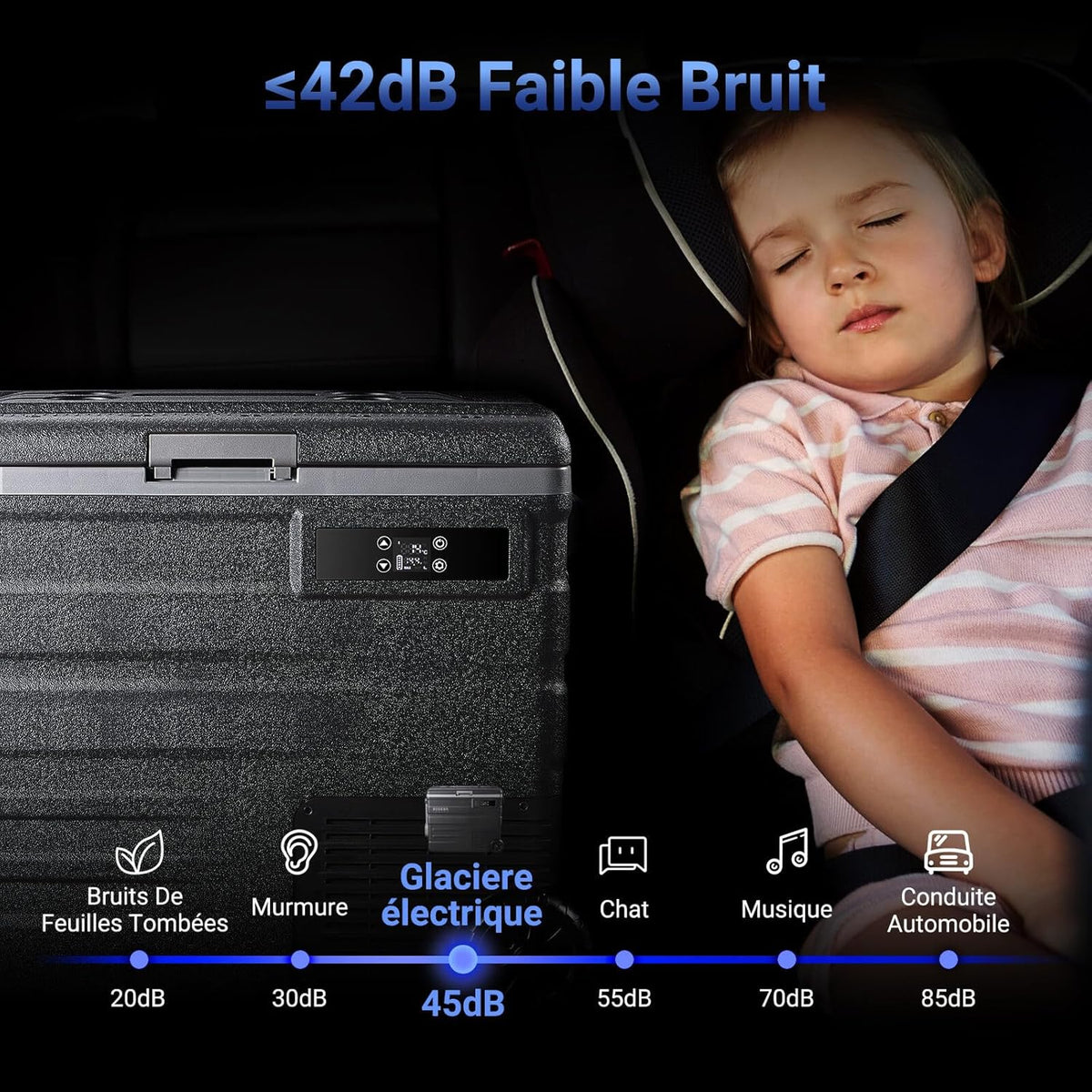 AAOBOSI 45L Glacière à Compresseur, Glaciere Électrique -20℃ à 20℃, Frigo Camion APP&Bouton Contrôle, 12/24V DC et 100-240V AC Glaciere Camping Pou...