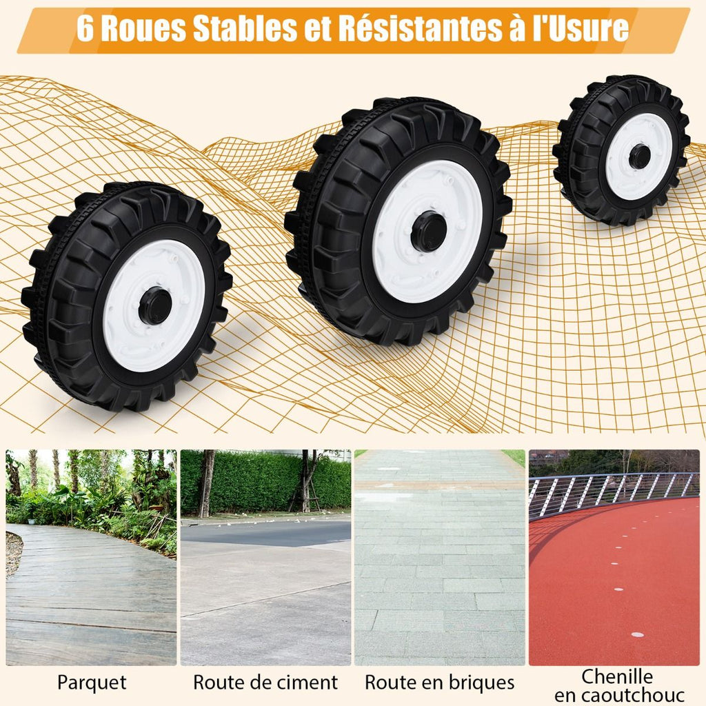 12V Tracteur Électrique Enfants avec Pelle&Remorque Amovible Véhicule Électrique à 6 Roues avec Télécommande & Musique 3-6 km/h pour 3-8 Ans Jaune/...