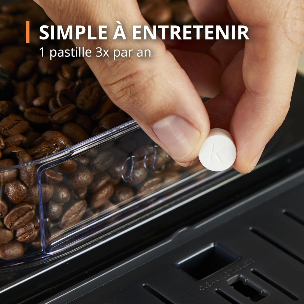 Krups Machine à café grain, 1,7 L, 2 tasses en simultané, Nettoyage automatique, Buse vapeur pour Cappuccino, Cafetière espresso, Essential noire Y...