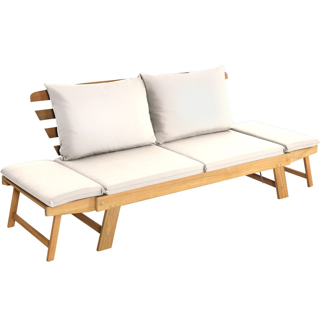 Chaise Longue Convertible avec Coussin Canapé de Jardin 2 en 1 en Bois d’Acacia avec Accoudoir Réglable pour Patio Piscine Jardin Blanc/Gris/Bleu/R...