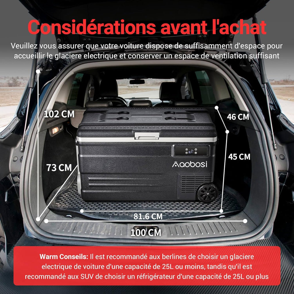 AAOBOSI 45L Glacière à Compresseur, Glaciere Électrique -20℃ à 20℃, Frigo Camion APP&Bouton Contrôle, 12/24V DC et 100-240V AC Glaciere Camping Pou...