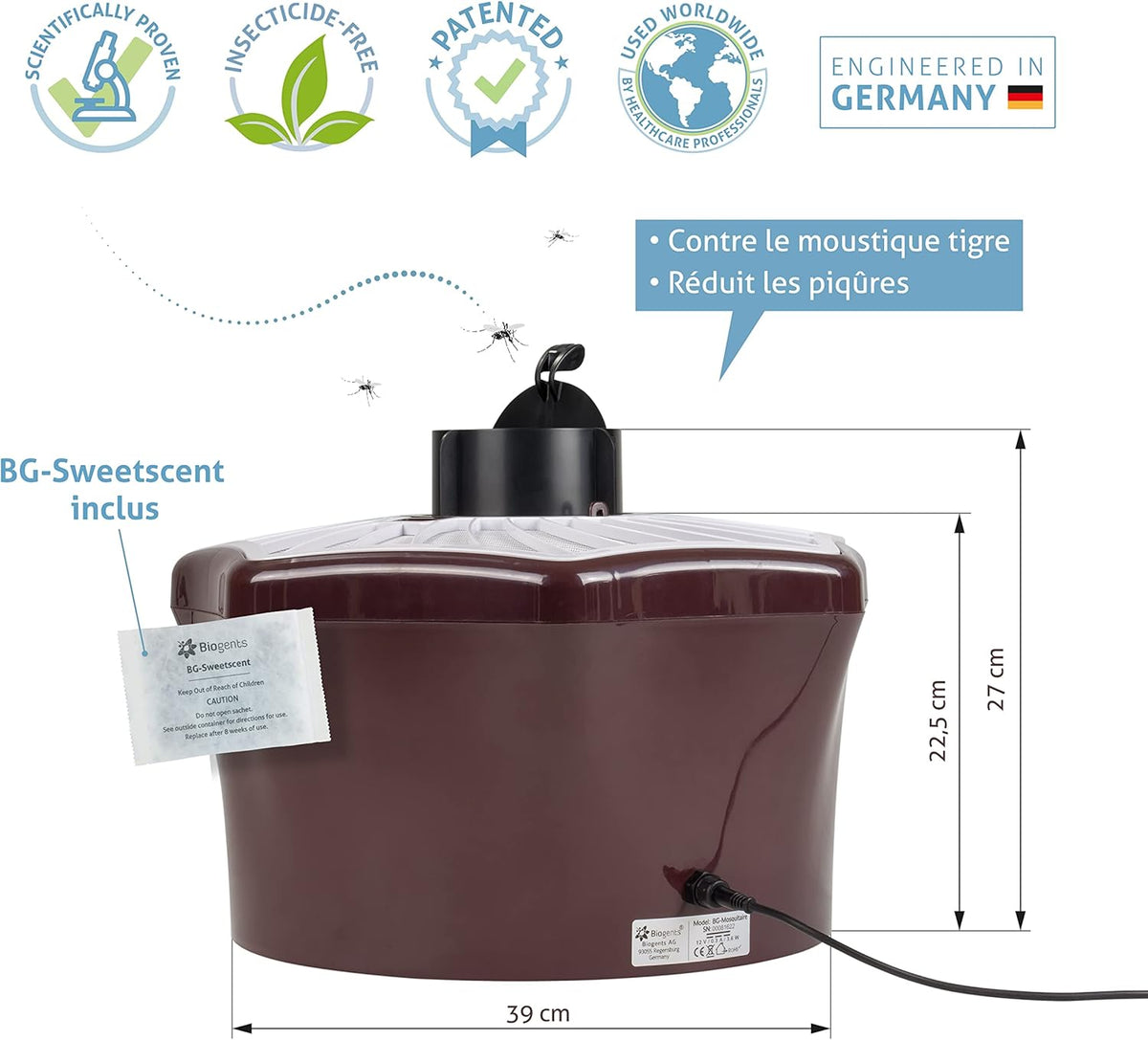 BIOGENTS Piège Extérieur Anti-Moustiques & Moustiques Tigres | Efficace Contre Les Moustiques Tigres | Attractif 2 Mois Inclus | Piège Electrique B...