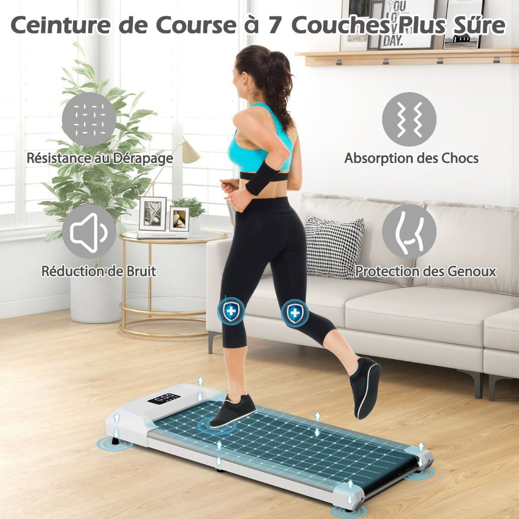 Tapis de Course Mince Tapis de Jogging avec Capacité de 120 Kg Télécommande et Écran Led Inclinable à Roulettes Tapis de Course à Glisser Gris/Noir...