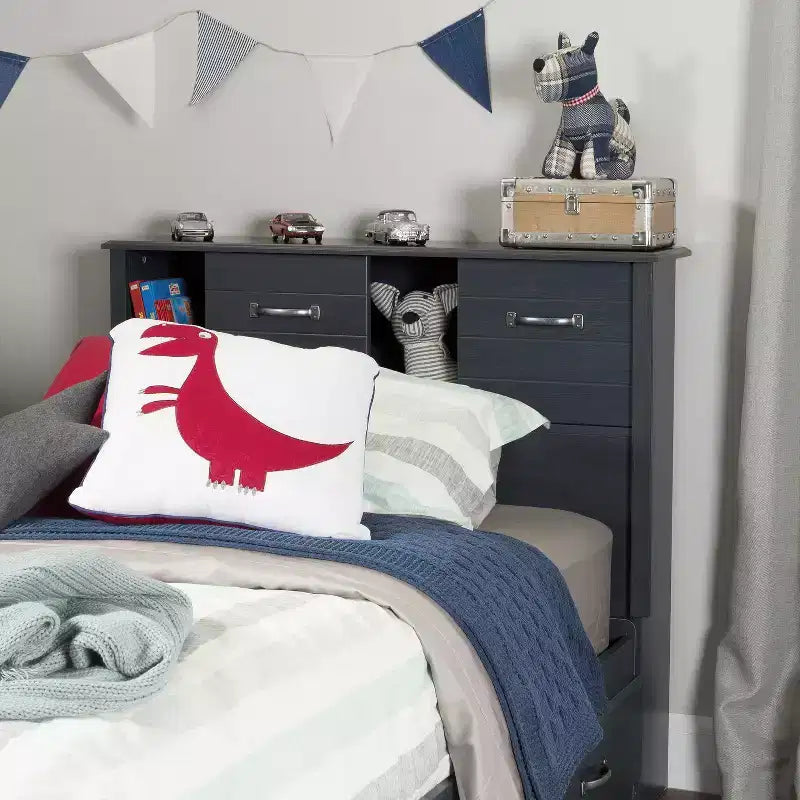 HomeStock Kids Bedroom Bookcase Headboard with Storage and Sliding Doors