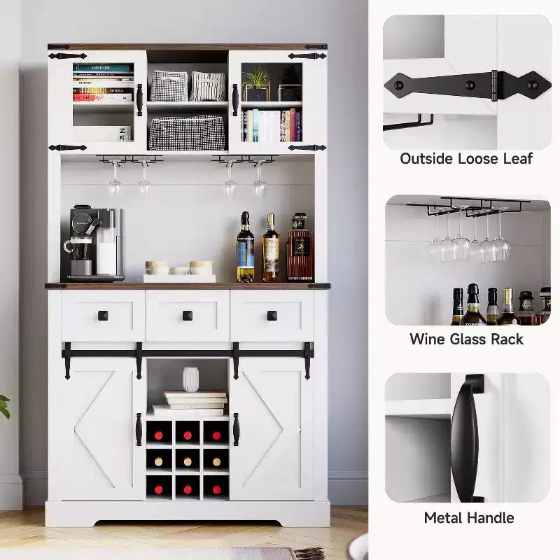 Meuble de cuisine haut de gamme avec porte coulissante, Buffet de cuisine avec support pour micro-ondes et 3 tiroirs