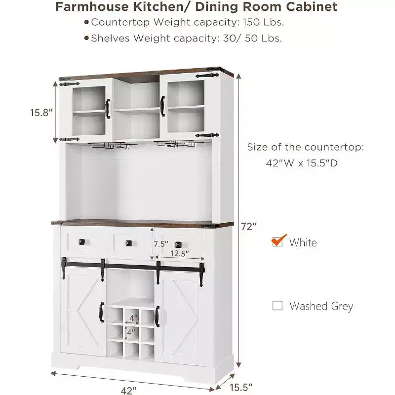 Meuble de cuisine haut de gamme avec porte coulissante, Buffet de cuisine avec support pour micro-ondes et 3 tiroirs