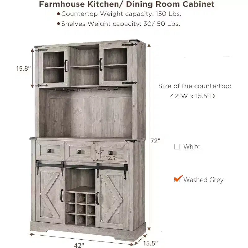 Meuble de cuisine haut de gamme avec porte coulissante, Buffet de cuisine avec support pour micro-ondes et 3 tiroirs