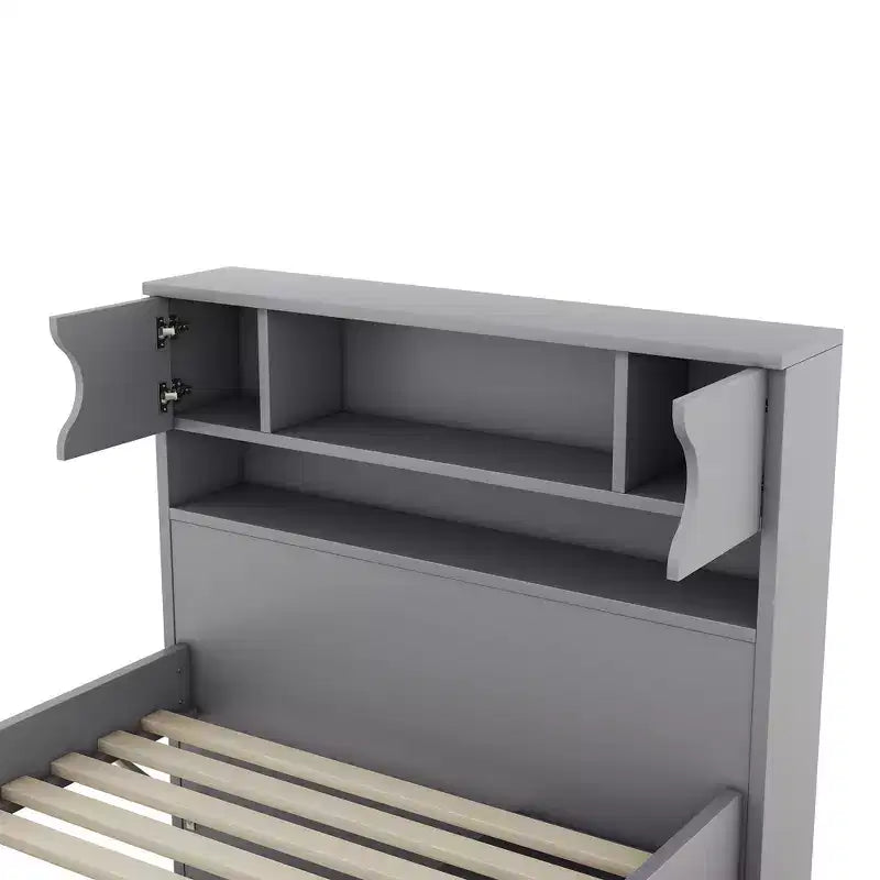 Cadre de lit plateforme simple capitaine avec bibliothèques de rangement, étagères, armoire et 4 tiroirs