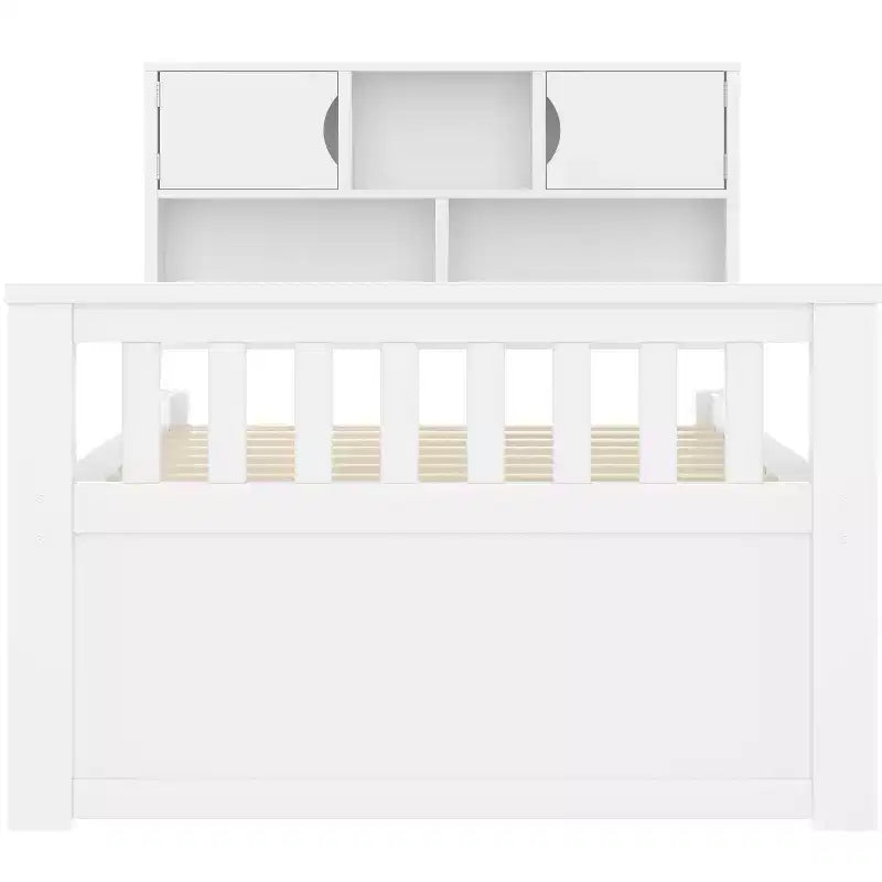 Cadre de lit plateforme simple capitaine avec bibliothèques de rangement, étagères, armoire et 4 tiroirs