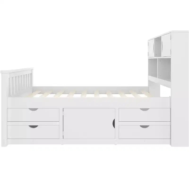 Cadre de lit plateforme simple capitaine avec bibliothèques de rangement, étagères, armoire et 4 tiroirs