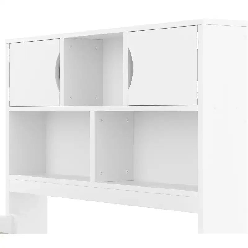 Cadre de lit plateforme simple capitaine avec bibliothèques de rangement, étagères, armoire et 4 tiroirs