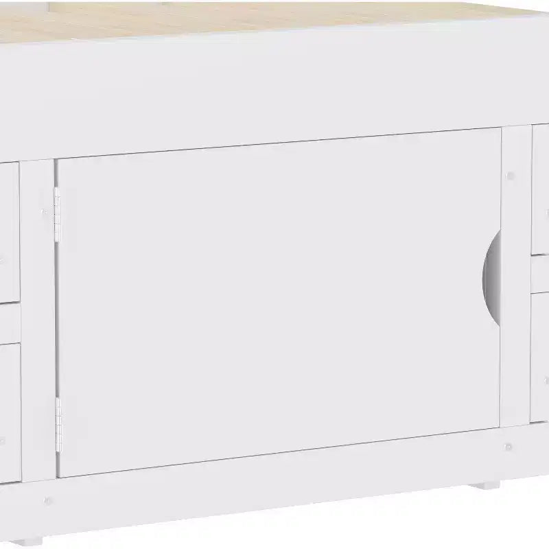 Cadre de lit plateforme simple capitaine avec bibliothèques de rangement, étagères, armoire et 4 tiroirs