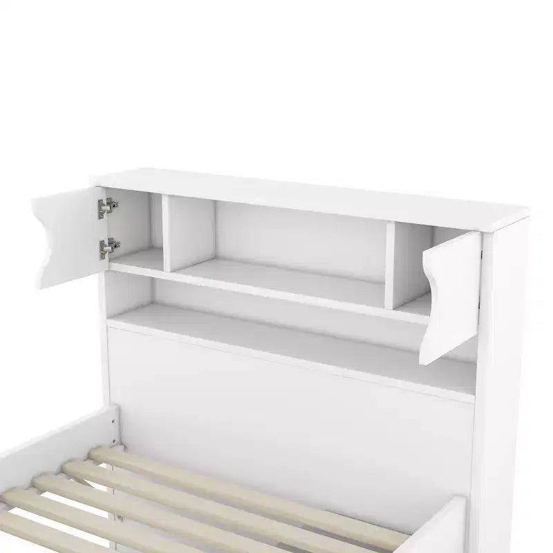 Cadre de lit plateforme simple capitaine avec bibliothèques de rangement, étagères, armoire et 4 tiroirs