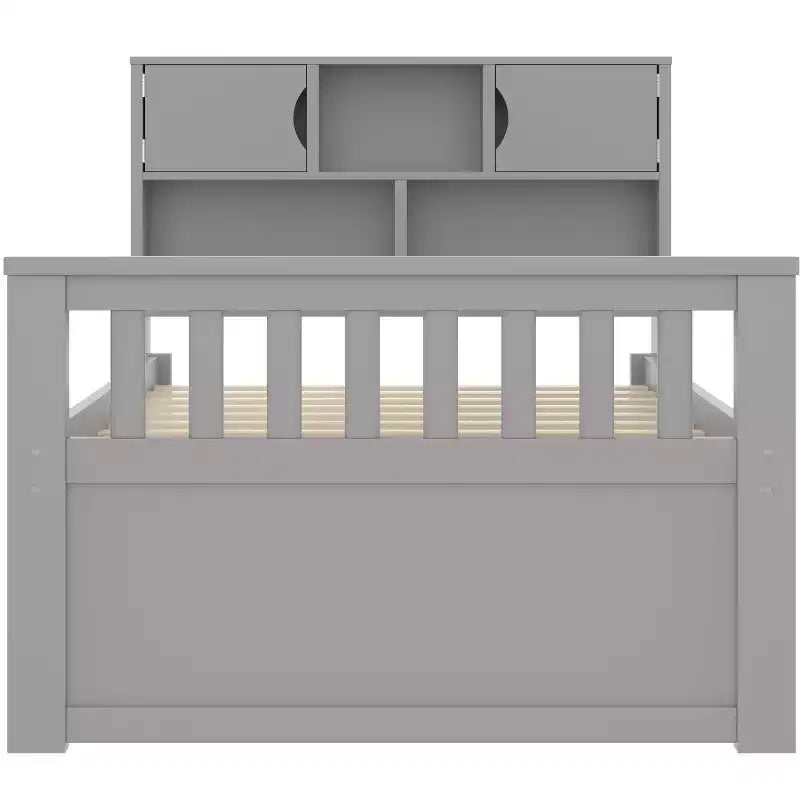 Cadre de lit plateforme simple capitaine avec bibliothèques de rangement, étagères, armoire et 4 tiroirs