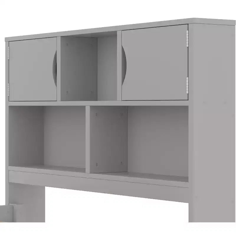 Cadre de lit plateforme simple capitaine avec bibliothèques de rangement, étagères, armoire et 4 tiroirs
