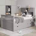 Twin Size Captain Platform Bed Frame with Storage Bookcases, Shelves, Cabinet and 4 Drawers-ModernLuxe