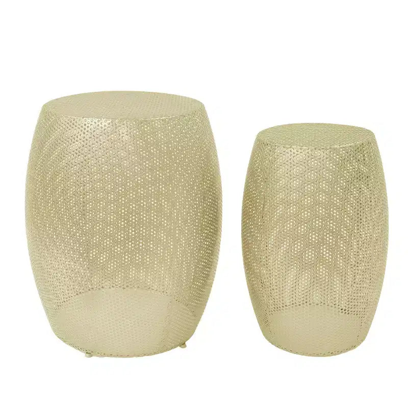 Ensemble de 2 tables d'appoint rondes en métal creux, modernes, dorées