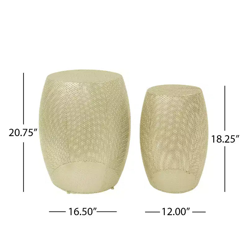 Ensemble de 2 tables d'appoint rondes en métal creux, modernes, dorées