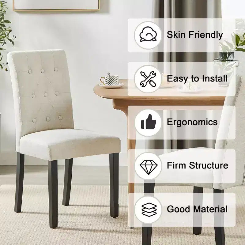 Lot de 2 chaises de salle à manger capitonnées, dossier haut capitonné, assise rembourrée et pieds en bois d'hévéa, chaises de salle à manger Café/Beige/Gris