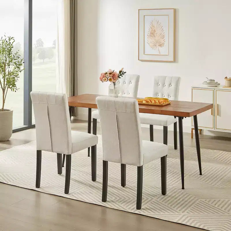 Lot de 2 chaises de salle à manger capitonnées, dossier haut capitonné, assise rembourrée et pieds en bois d'hévéa, chaises de salle à manger Café/Beige/Gris