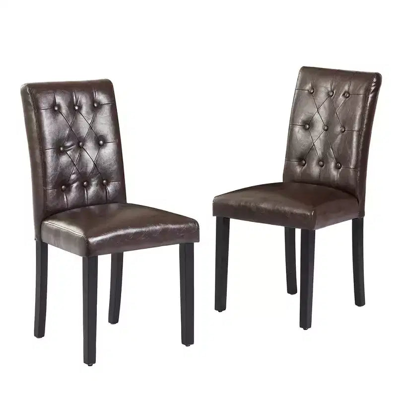 Lot de 2 chaises de salle à manger capitonnées, dossier haut capitonné, assise rembourrée et pieds en bois d'hévéa, chaises de salle à manger Café/Beige/Gris