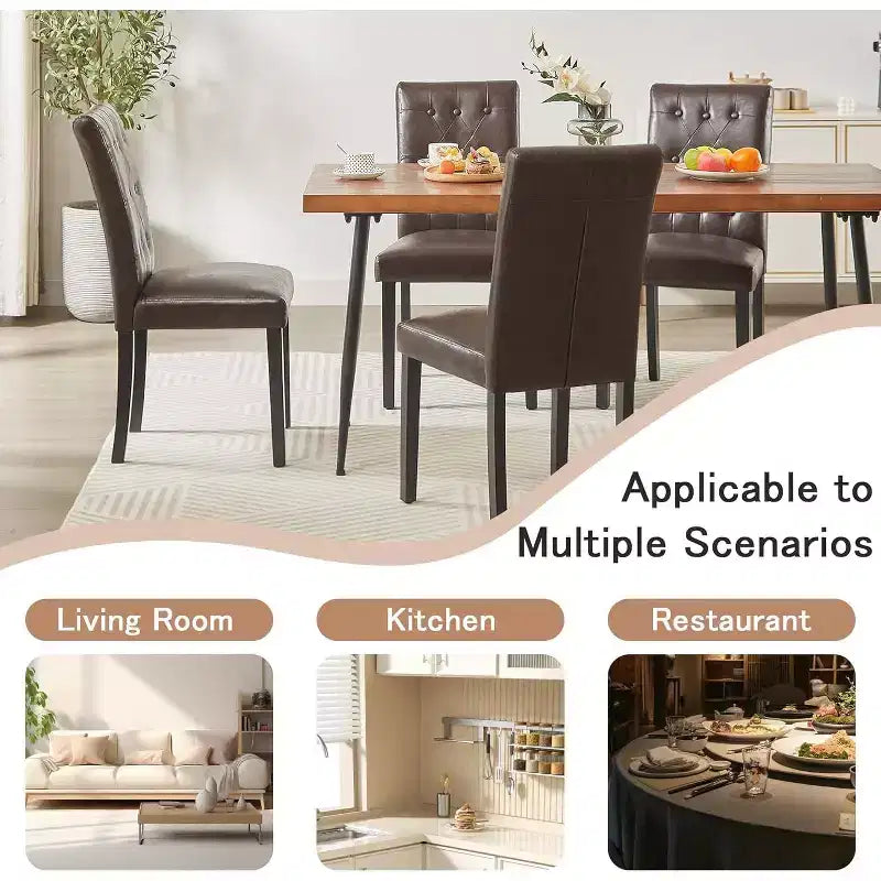 Lot de 2 chaises de salle à manger capitonnées, dossier haut capitonné, assise rembourrée et pieds en bois d'hévéa, chaises de salle à manger Café/Beige/Gris