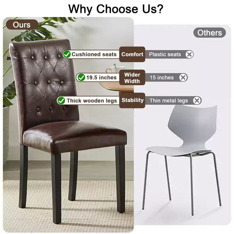 Lot de 2 chaises de salle à manger capitonnées, dossier haut capitonné, assise rembourrée et pieds en bois d'hévéa, chaises de salle à manger Café/Beige/Gris