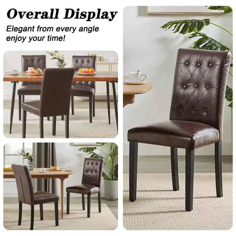 Lot de 2 chaises de salle à manger capitonnées, dossier haut capitonné, assise rembourrée et pieds en bois d'hévéa, chaises de salle à manger Café/Beige/Gris