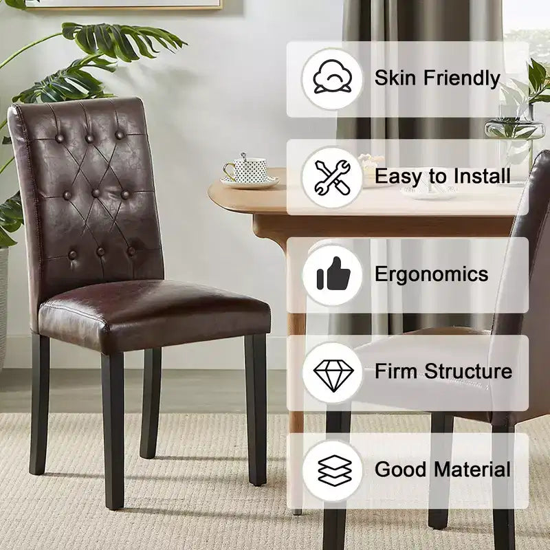 Lot de 2 chaises de salle à manger capitonnées, dossier haut capitonné, assise rembourrée et pieds en bois d'hévéa, chaises de salle à manger Café/Beige/Gris