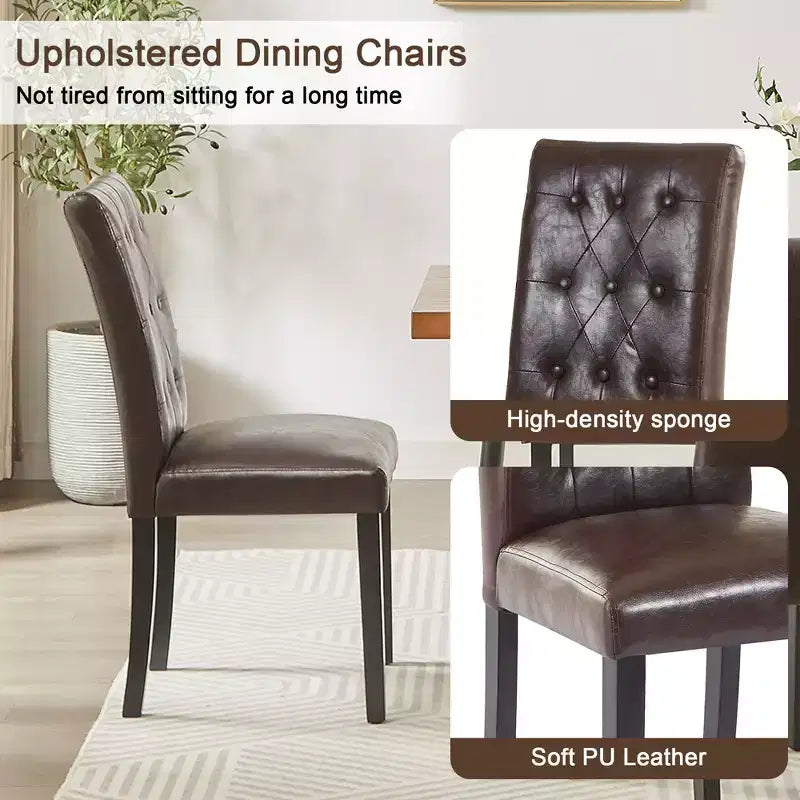 Lot de 2 chaises de salle à manger capitonnées, dossier haut capitonné, assise rembourrée et pieds en bois d'hévéa, chaises de salle à manger Café/Beige/Gris