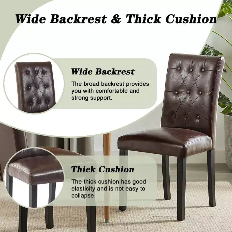Lot de 2 chaises de salle à manger capitonnées, dossier haut capitonné, assise rembourrée et pieds en bois d'hévéa, chaises de salle à manger Café/Beige/Gris