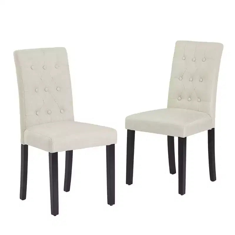 Lot de 2 chaises de salle à manger capitonnées, dossier haut capitonné, assise rembourrée et pieds en bois d'hévéa, chaises de salle à manger Café/Beige/Gris