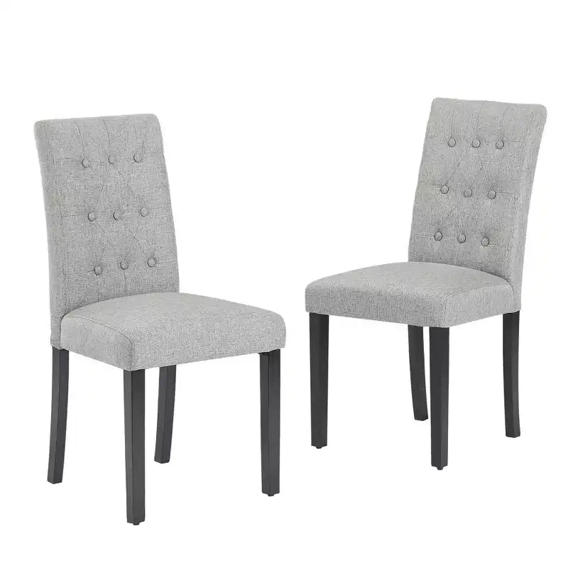 Lot de 2 chaises de salle à manger capitonnées, dossier haut capitonné, assise rembourrée et pieds en bois d'hévéa, chaises de salle à manger Café/Beige/Gris
