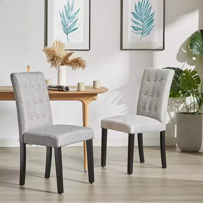 Lot de 2 chaises de salle à manger capitonnées, dossier haut capitonné, assise rembourrée et pieds en bois d'hévéa, chaises de salle à manger Café/Beige/Gris