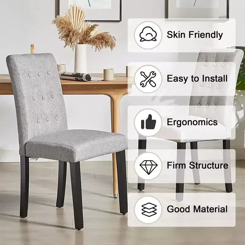Lot de 2 chaises de salle à manger capitonnées, dossier haut capitonné, assise rembourrée et pieds en bois d'hévéa, chaises de salle à manger Café/Beige/Gris