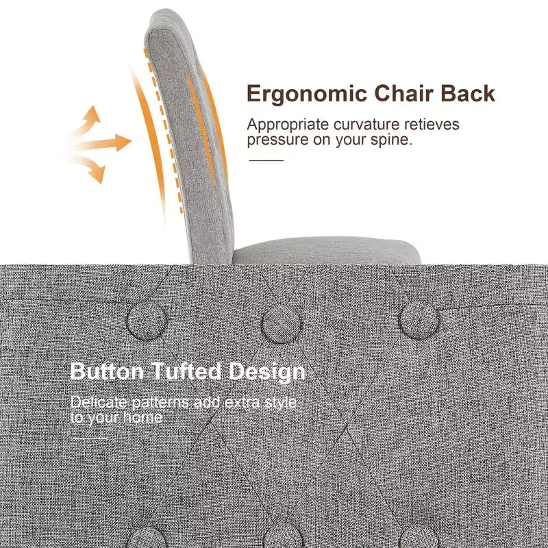 Lot de 2 chaises de salle à manger capitonnées, dossier haut capitonné, assise rembourrée et pieds en bois d'hévéa, chaises de salle à manger Café/Beige/Gris