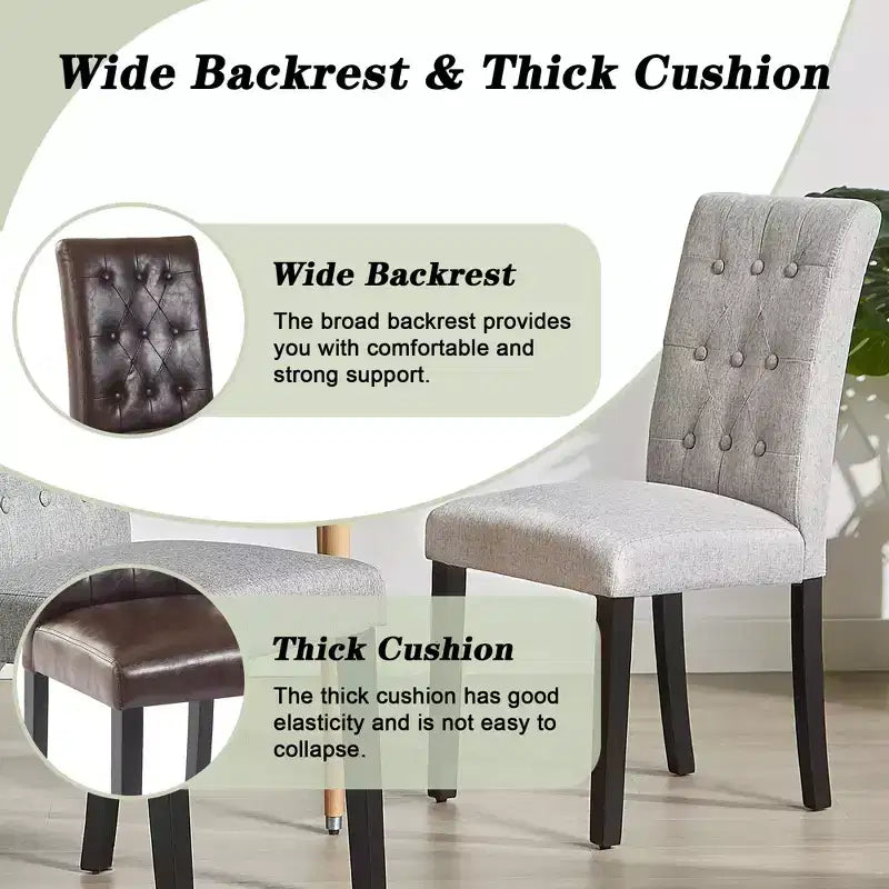 Lot de 2 chaises de salle à manger capitonnées, dossier haut capitonné, assise rembourrée et pieds en bois d'hévéa, chaises de salle à manger Café/Beige/Gris