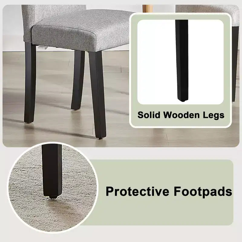 Lot de 2 chaises de salle à manger capitonnées, dossier haut capitonné, assise rembourrée et pieds en bois d'hévéa, chaises de salle à manger Café/Beige/Gris
