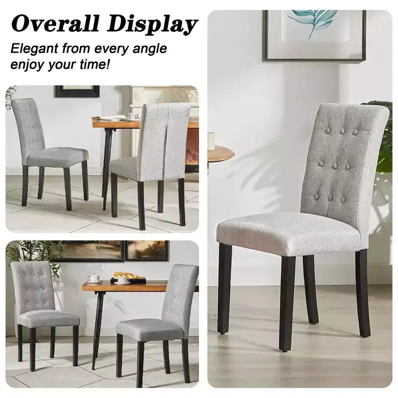 Lot de 2 chaises de salle à manger capitonnées, dossier haut capitonné, assise rembourrée et pieds en bois d'hévéa, chaises de salle à manger Café/Beige/Gris
