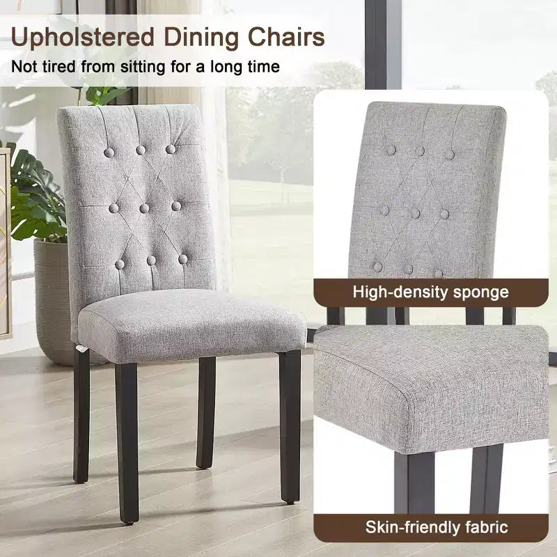 Lot de 2 chaises de salle à manger capitonnées, dossier haut capitonné, assise rembourrée et pieds en bois d'hévéa, chaises de salle à manger Café/Beige/Gris