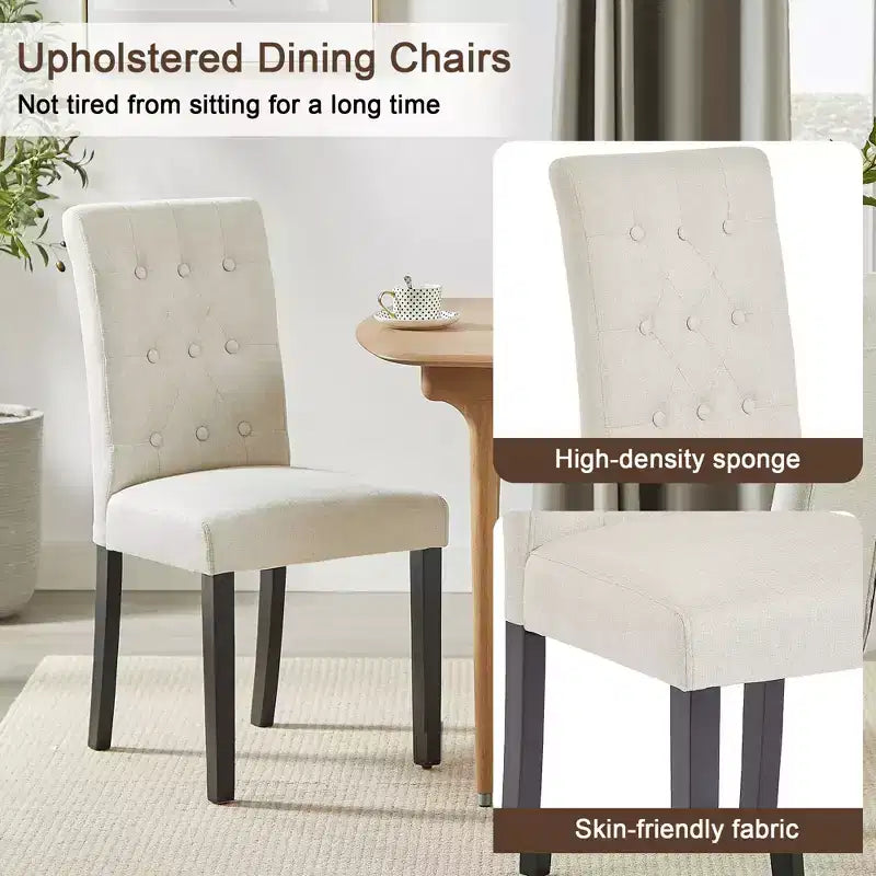 Lot de 2 chaises de salle à manger capitonnées, dossier haut capitonné, assise rembourrée et pieds en bois d'hévéa, chaises de salle à manger Café/Beige/Gris