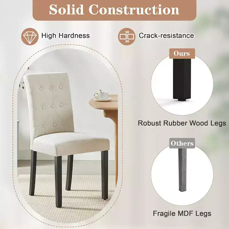 Lot de 2 chaises de salle à manger capitonnées, dossier haut capitonné, assise rembourrée et pieds en bois d'hévéa, chaises de salle à manger Café/Beige/Gris