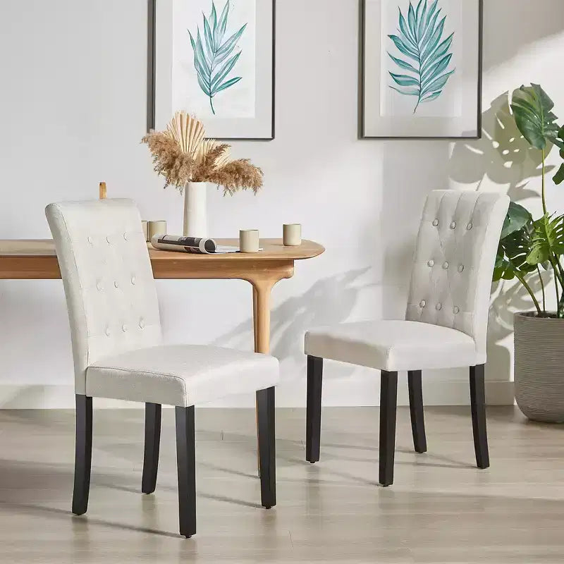 VECELO Upholstered Dining Chairs Set of 2/4/6 Button Tufted High Back Chairs Padded Seat &amp; Rubber Wooden Legs Dining Room Chairs Coffee/Beige/Gray