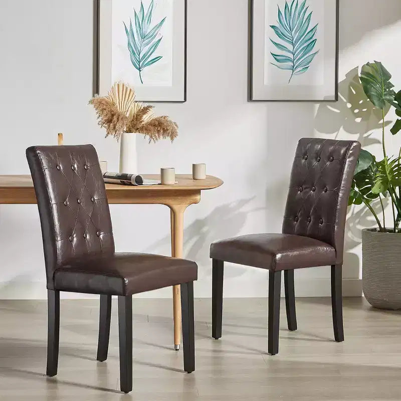 Lot de 2 chaises de salle à manger capitonnées, dossier haut capitonné, assise rembourrée et pieds en bois d'hévéa, chaises de salle à manger Café/Beige/Gris