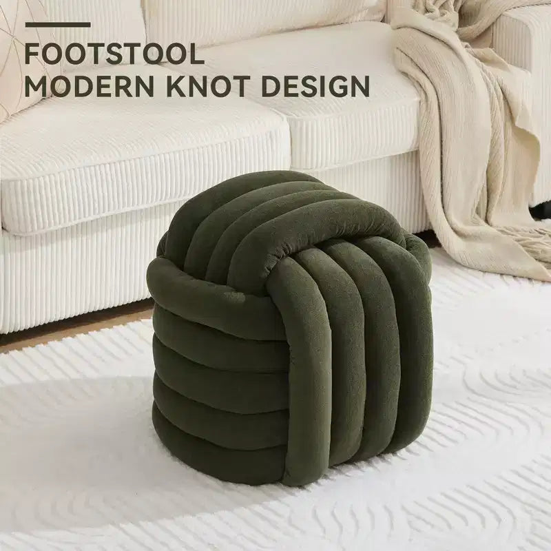Poufs Repose-pieds Ottomans de 19 po, Tabourets de Maquillage en Chenille Motif Nœud pour Salon, Chambre à Coucher