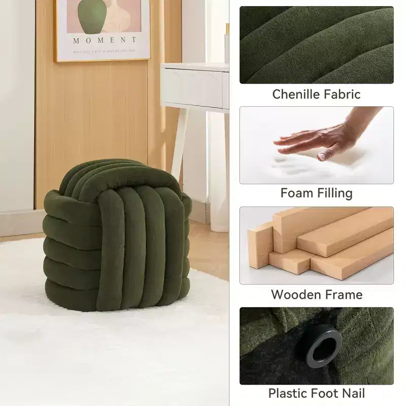 Poufs Repose-pieds Ottomans de 19 po, Tabourets de Maquillage en Chenille Motif Nœud pour Salon, Chambre à Coucher
