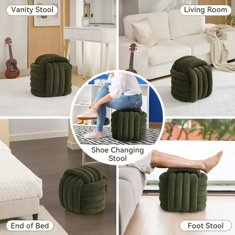 Poufs Repose-pieds Ottomans de 19 po, Tabourets de Maquillage en Chenille Motif Nœud pour Salon, Chambre à Coucher