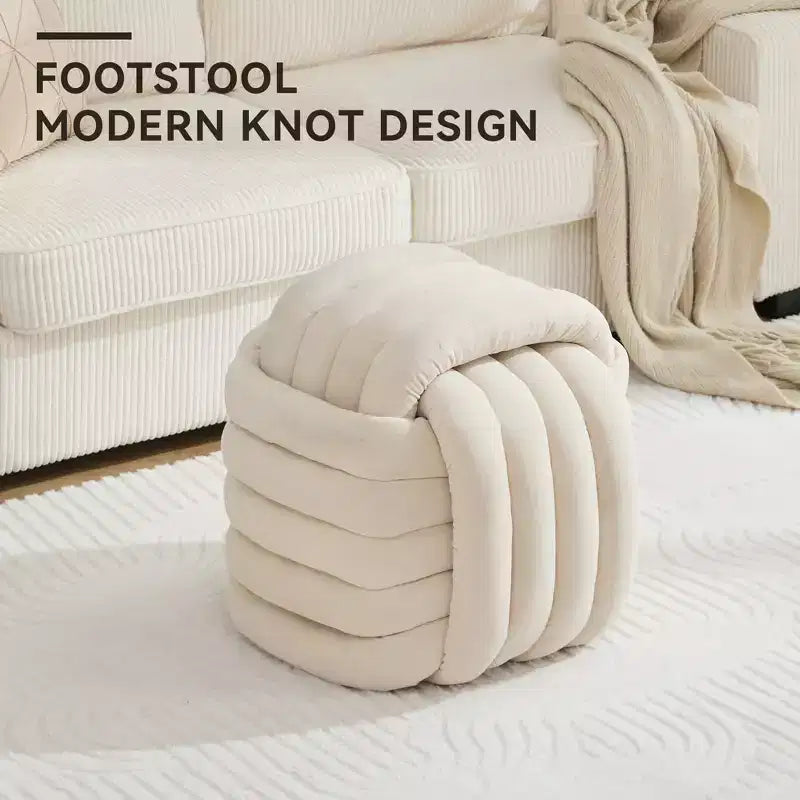 Poufs Repose-pieds Ottomans de 19 po, Tabourets de Maquillage en Chenille Motif Nœud pour Salon, Chambre à Coucher