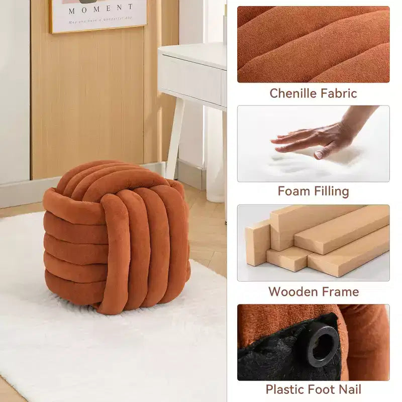 Poufs Repose-pieds Ottomans de 19 po, Tabourets de Maquillage en Chenille Motif Nœud pour Salon, Chambre à Coucher